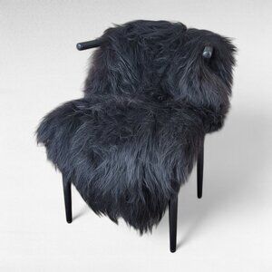 Genuine Icelandic Sheepskin Rug Natural Black Long Wool 56" x 33"